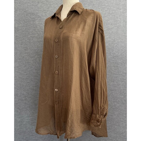 Tan + Lines by Sivan Ayla Gauze Tunic Top XS Small Oversized Fit Cover Up Shirt - Picture 3 of 10